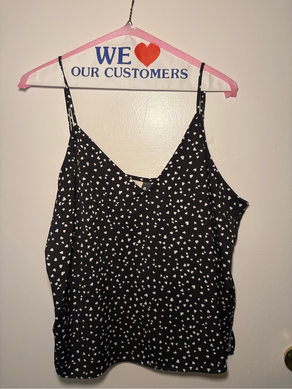a new day Black Cami with White Heart Print